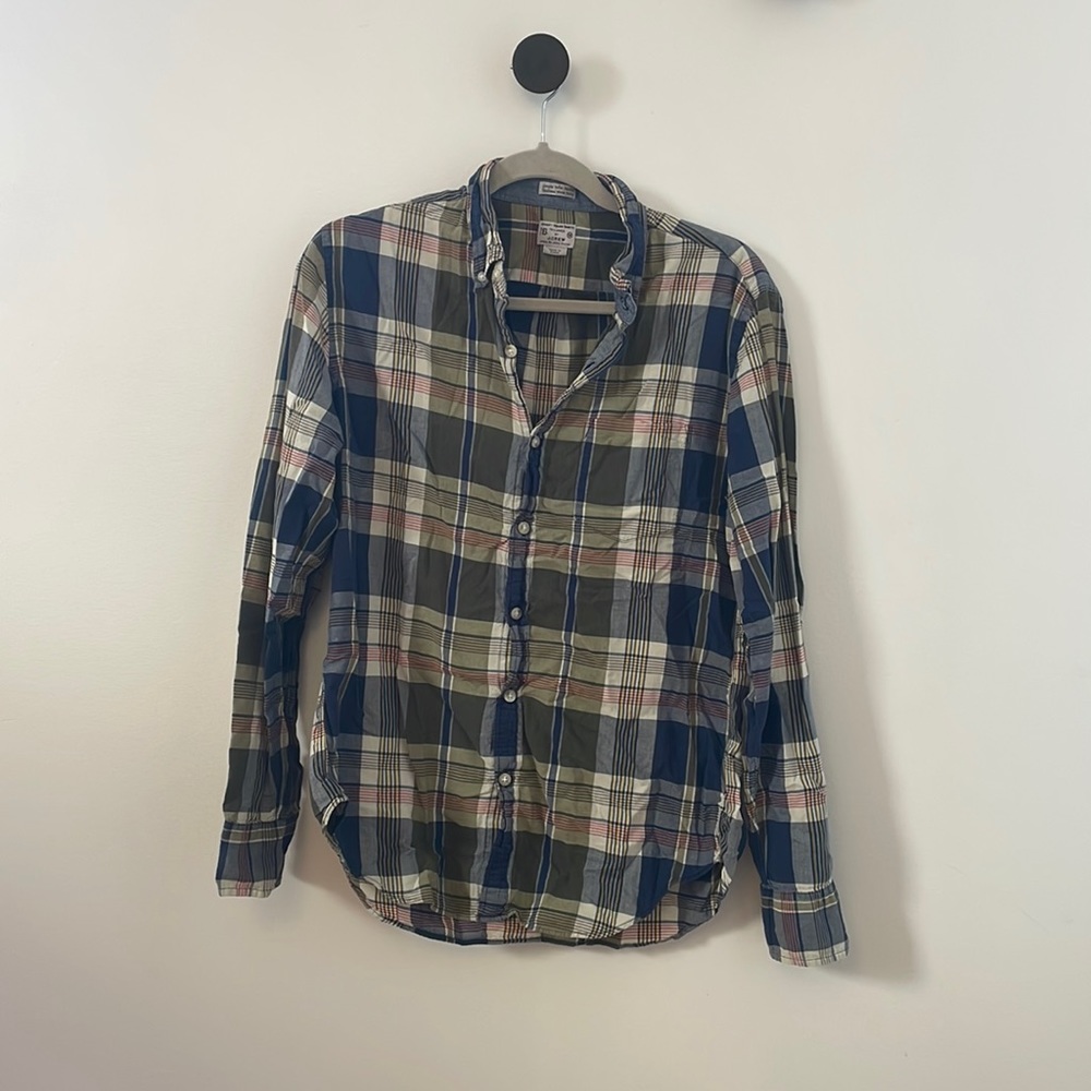 J Crew madras print button down
